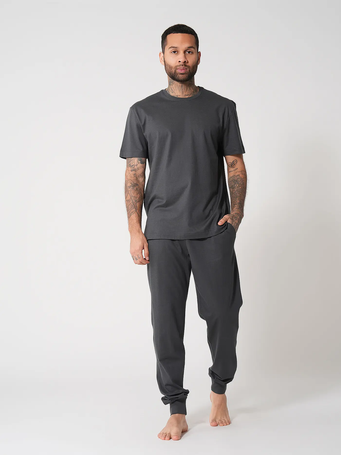 MEY | Pyjama T-Shirt SELECTION far blue | grau
